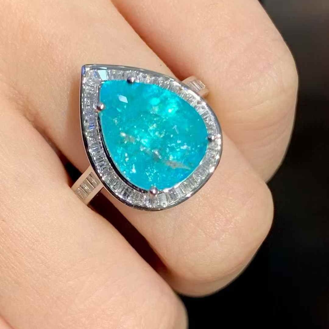 14k Gold 7.3 Ct Natural Paraiba Tourmaline & Diamond Ring - 3