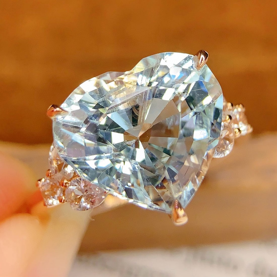 14k Gold 6.5 Ct Natural Aquamarine & Sapphire Ring - 3