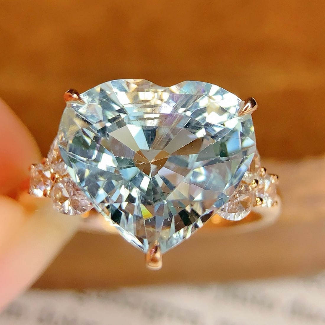 14k Gold 6.5 Ct Natural Aquamarine & Sapphire Ring - 4