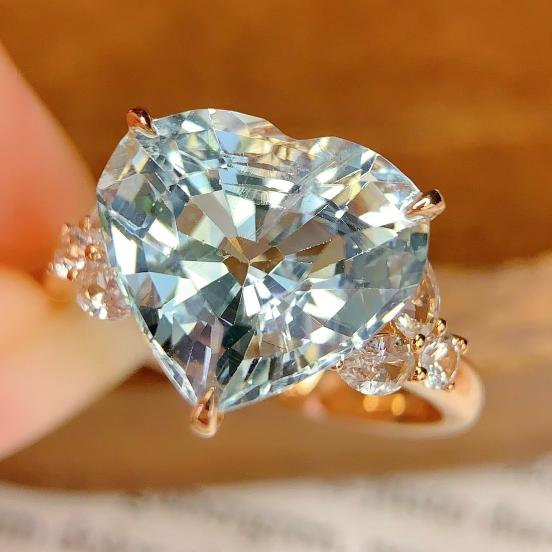 14k Gold 6.5 Ct Natural Aquamarine & Sapphire Ring - 5