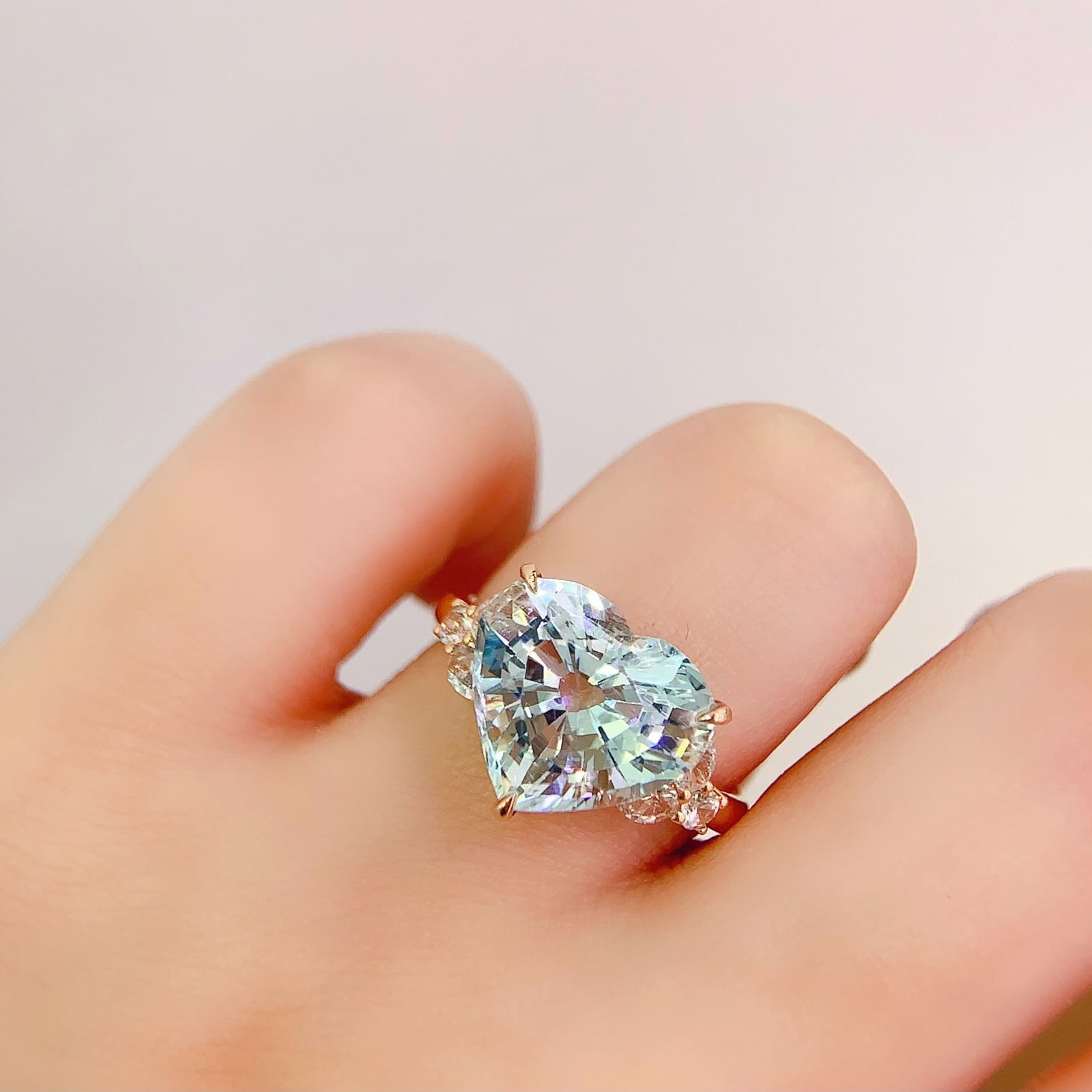 14k Gold 6.5 Ct Natural Aquamarine & Sapphire Ring - 6