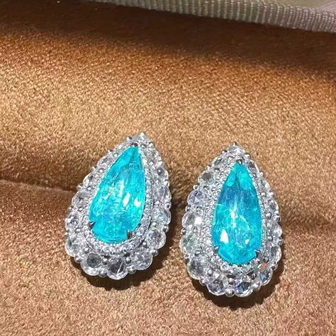 14k Gold 2.77 Ctw Natural Paraiba Tourmaline & Diamond Earrings - 2