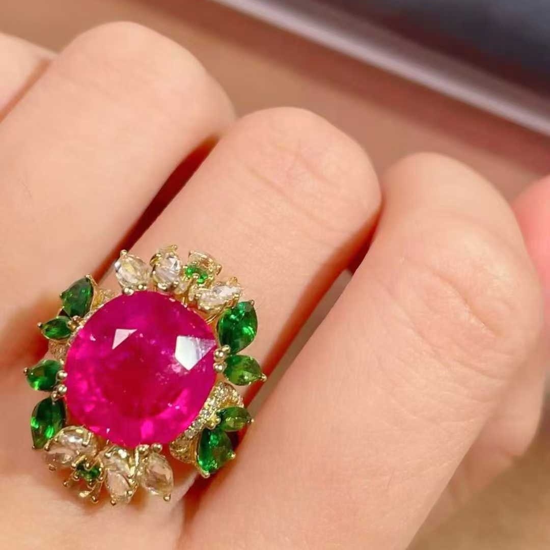 14k Gold 8.6 Ctw Natural Tourmaline & Gem Ring - 4