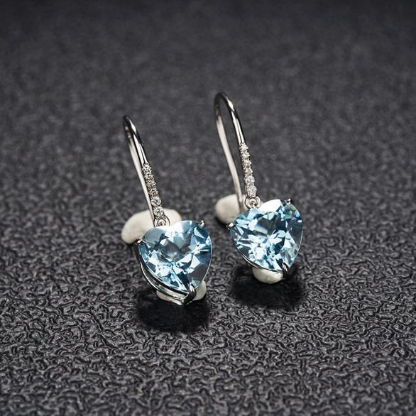 14k Gold 3.25 Ct Natural Aquamarine & Diamond Earrings - 5