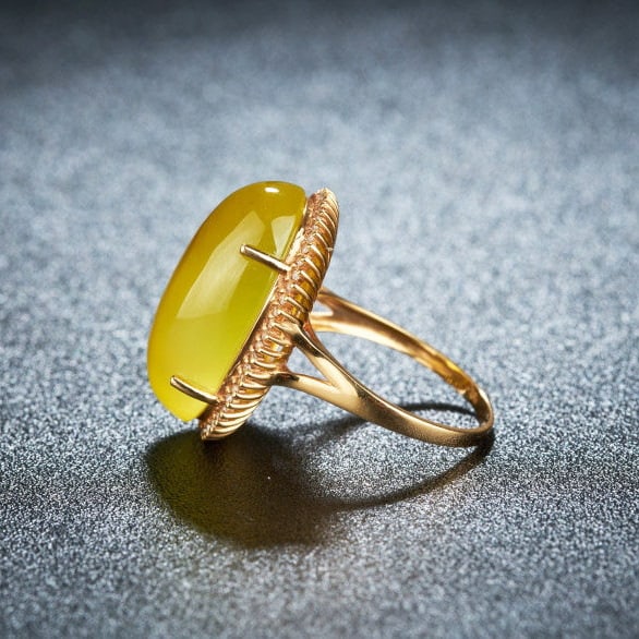 14k Gold 20.85 Ct Natural Prehnite & Diamond Ring - 3