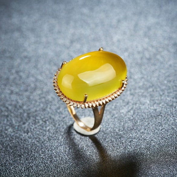 14k Gold 20.85 Ct Natural Prehnite & Diamond Ring - 5