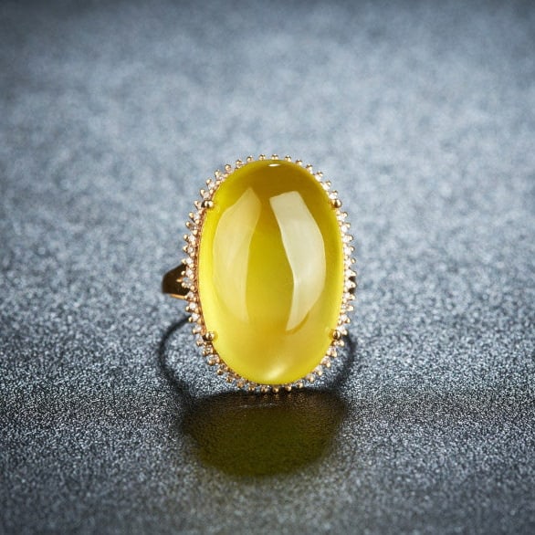 14k Gold 20.85 Ct Natural Prehnite & Diamond Ring - 7