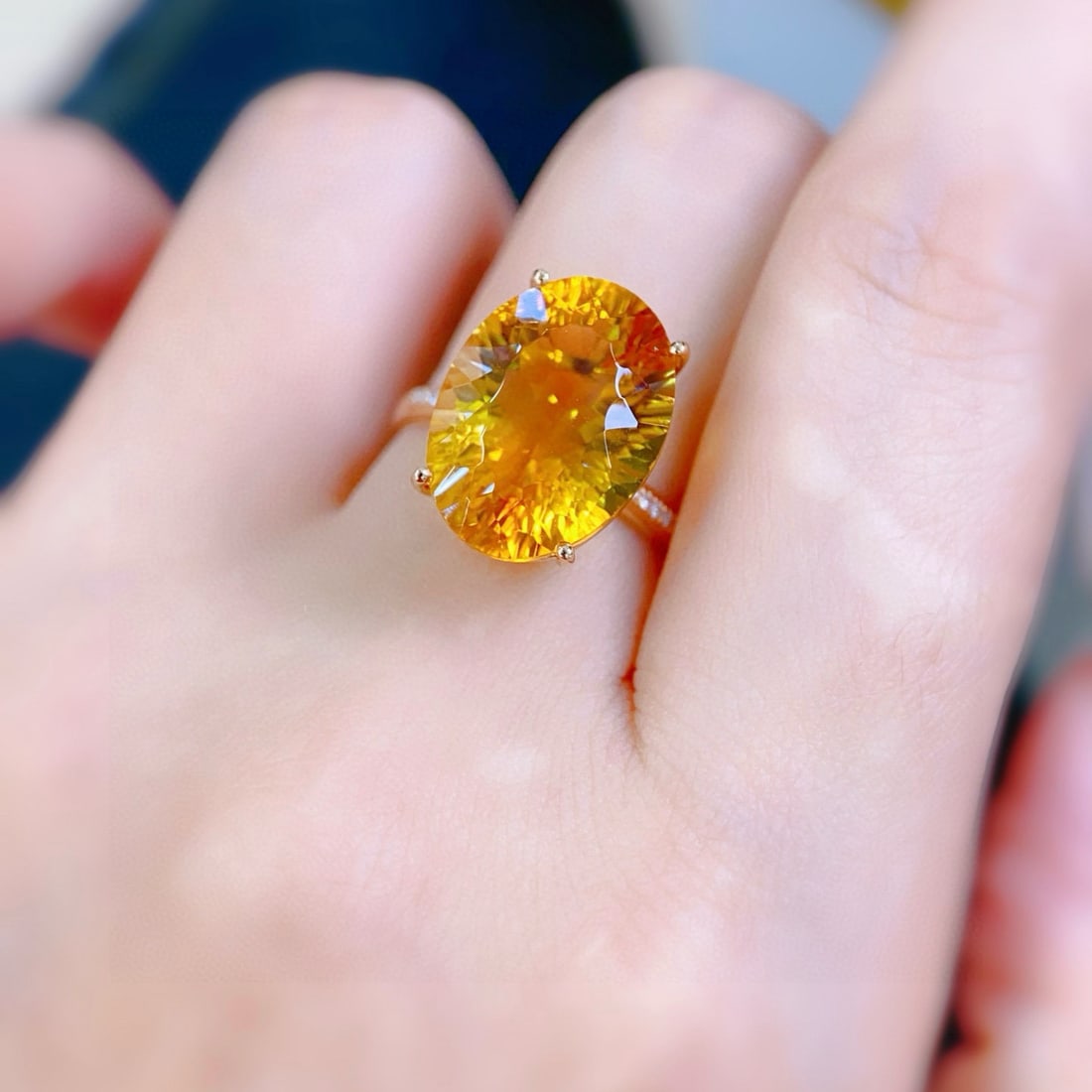 14k Gold 8.43 Ctw Natural Citrine & Diamond Ring - 4