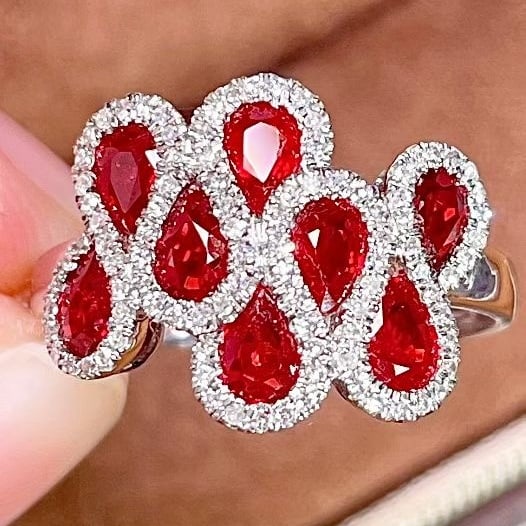 14k Gold 1.8 Ct Vivid Red Natural Ruby & Diamond Ring - 6