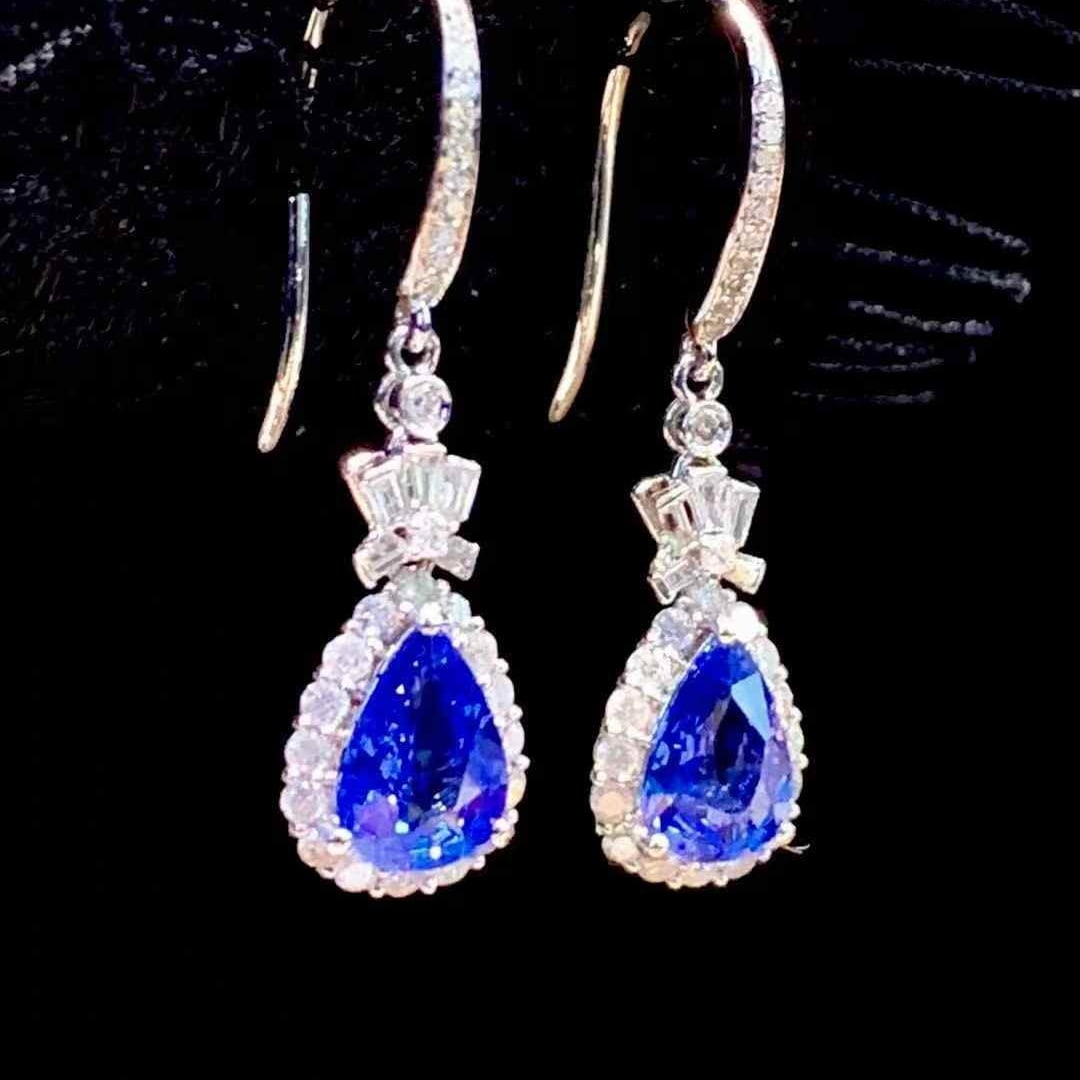 14k Gold 1.5 Ct Natural Sapphire & Diamond Earrings - 3