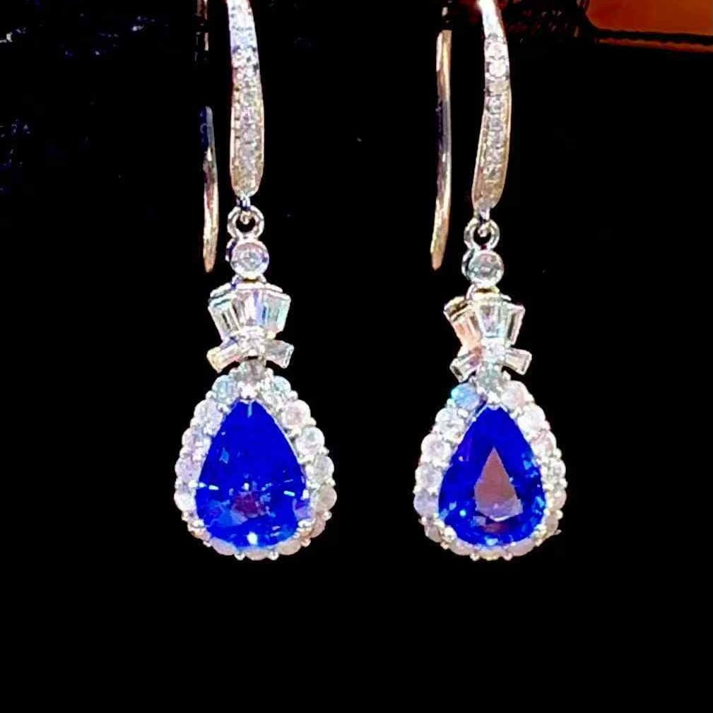 14k Gold 1.5 Ct Natural Sapphire & Diamond Earrings - 4