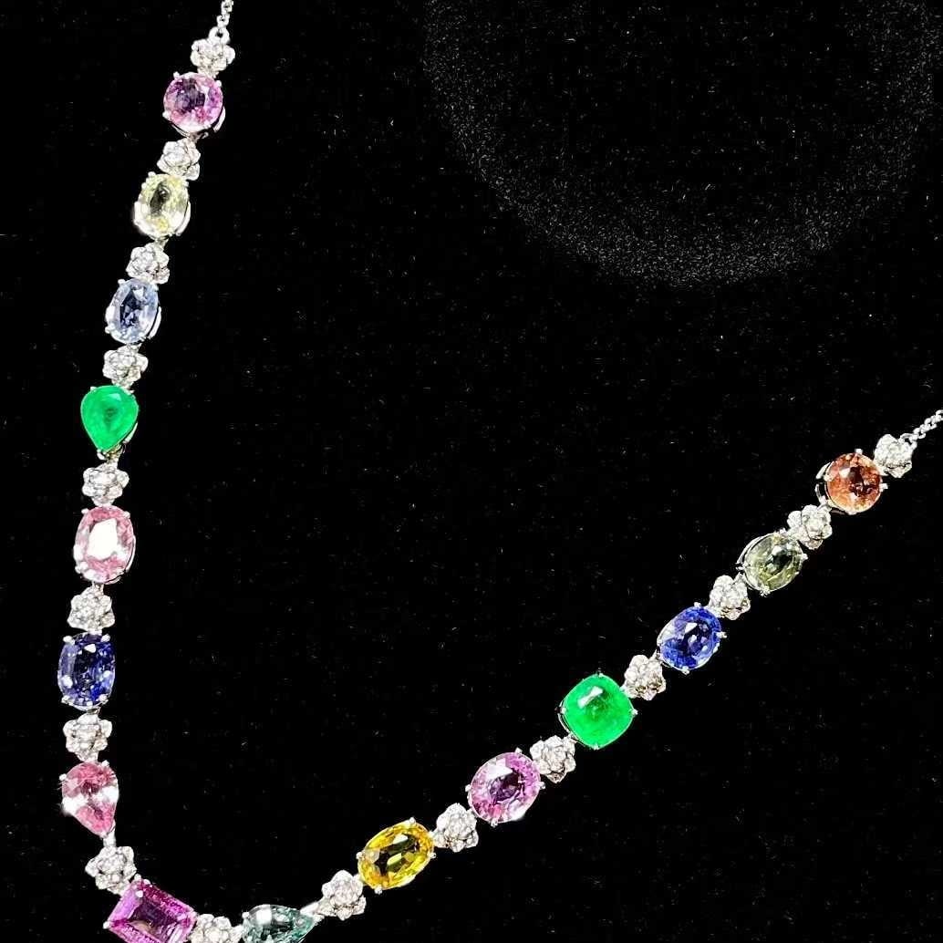 14k Gold 10.8 Ctw Natural Sapphire & Emerald Necklace (1 of 7)