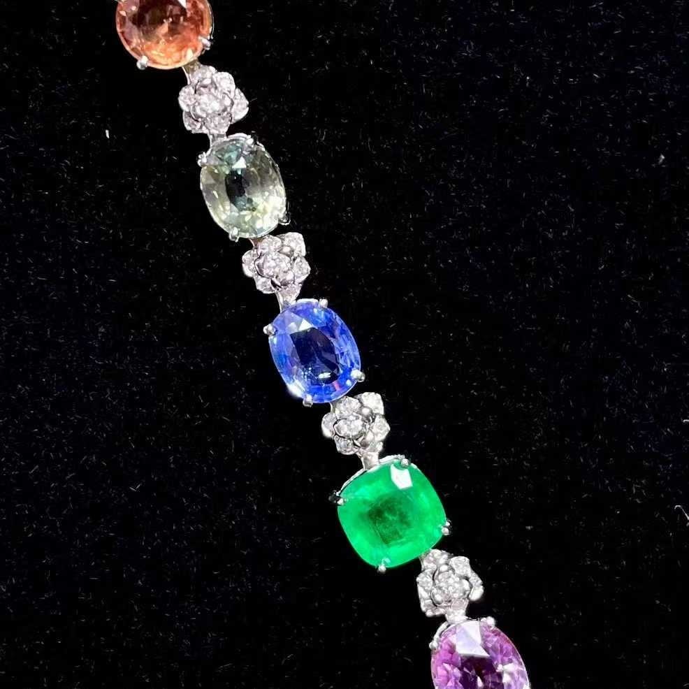 14k Gold 10.8 Ctw Natural Sapphire & Emerald Necklace - 6