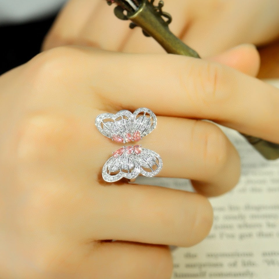 14k Gold 0.83 Ctw Natural Pink Diamond & Diamond & Butterfly Ring - 6