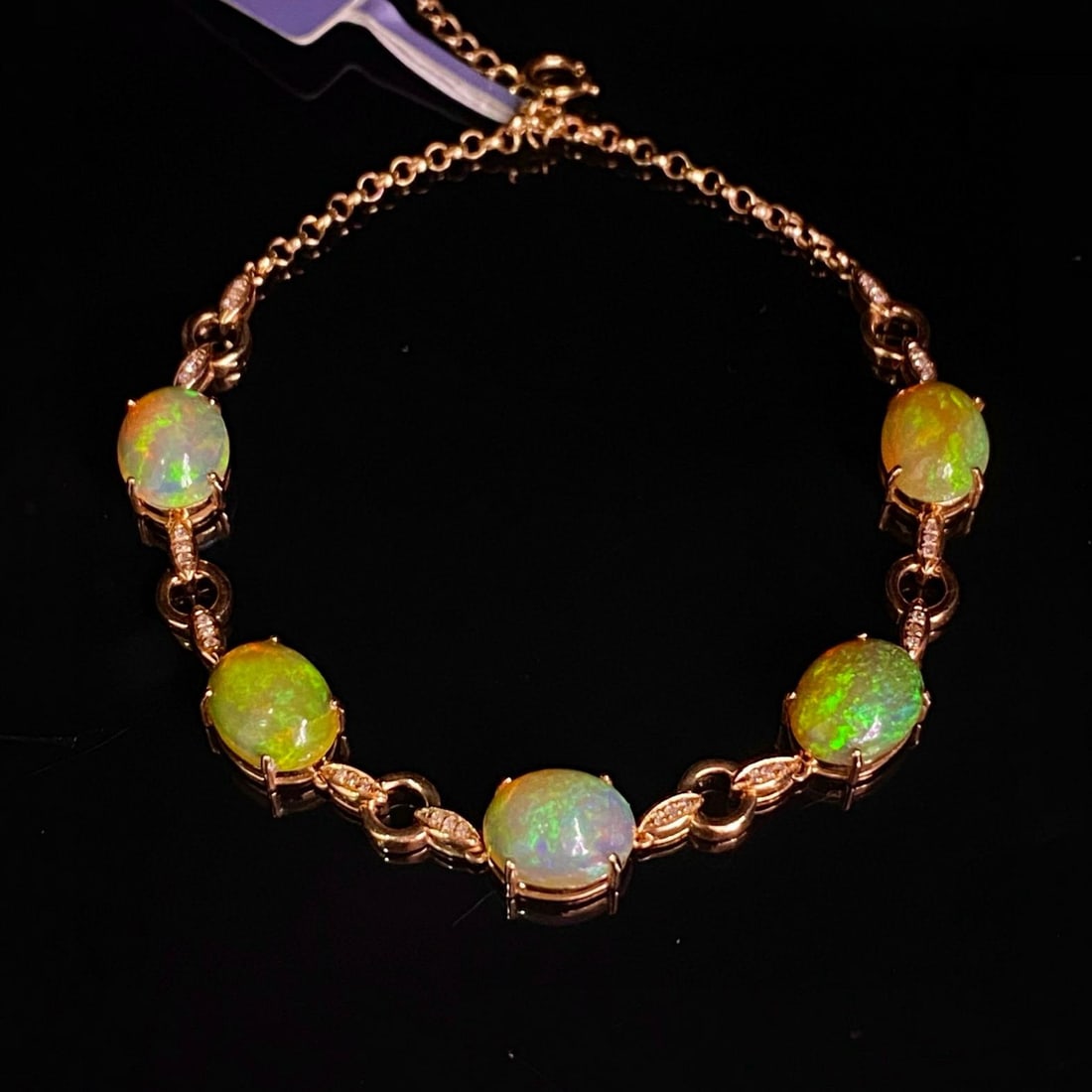 14k Gold 6.05 Ct Natural Opal & Diamond Bracelet (1 of 7)