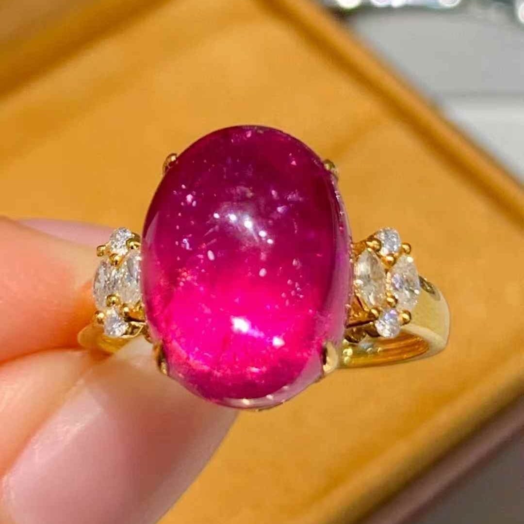 14k Gold 8.65 Ct Natural Tourmaline & Diamond Ring - 2