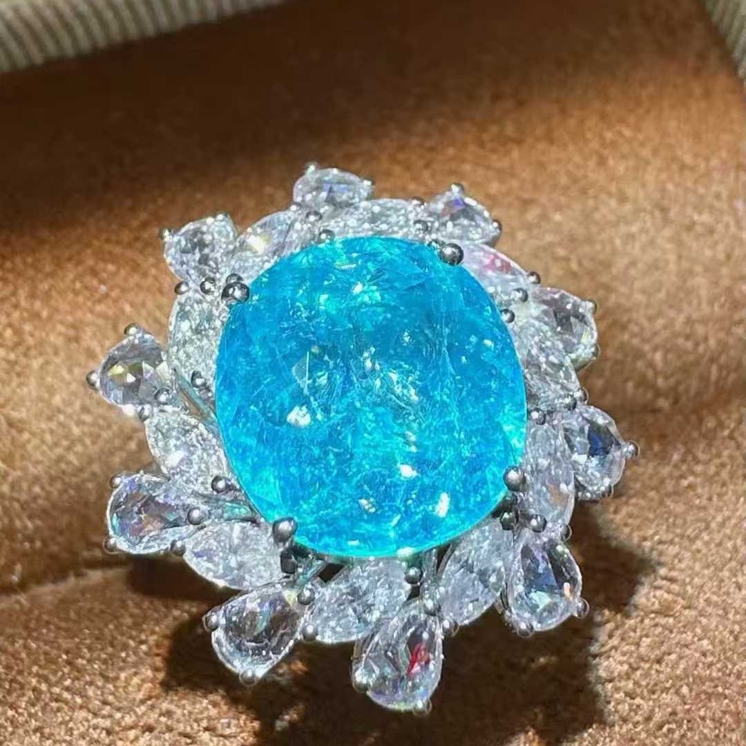 14k Gold 4.03 Ctw Natural Paraiba Tourmaline & Diamond Ring - 3