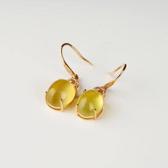 14k Gold 9.25 Ct Natural Prehnite & Diamond Earrings - 7