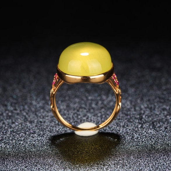 14k Gold 20 Ct Natural Prehnite & Ruby Ring - 3