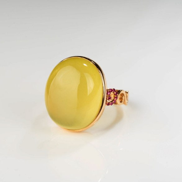 14k Gold 20 Ct Natural Prehnite & Ruby Ring - 5