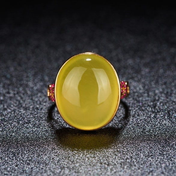 14k Gold 20 Ct Natural Prehnite & Ruby Ring - 6