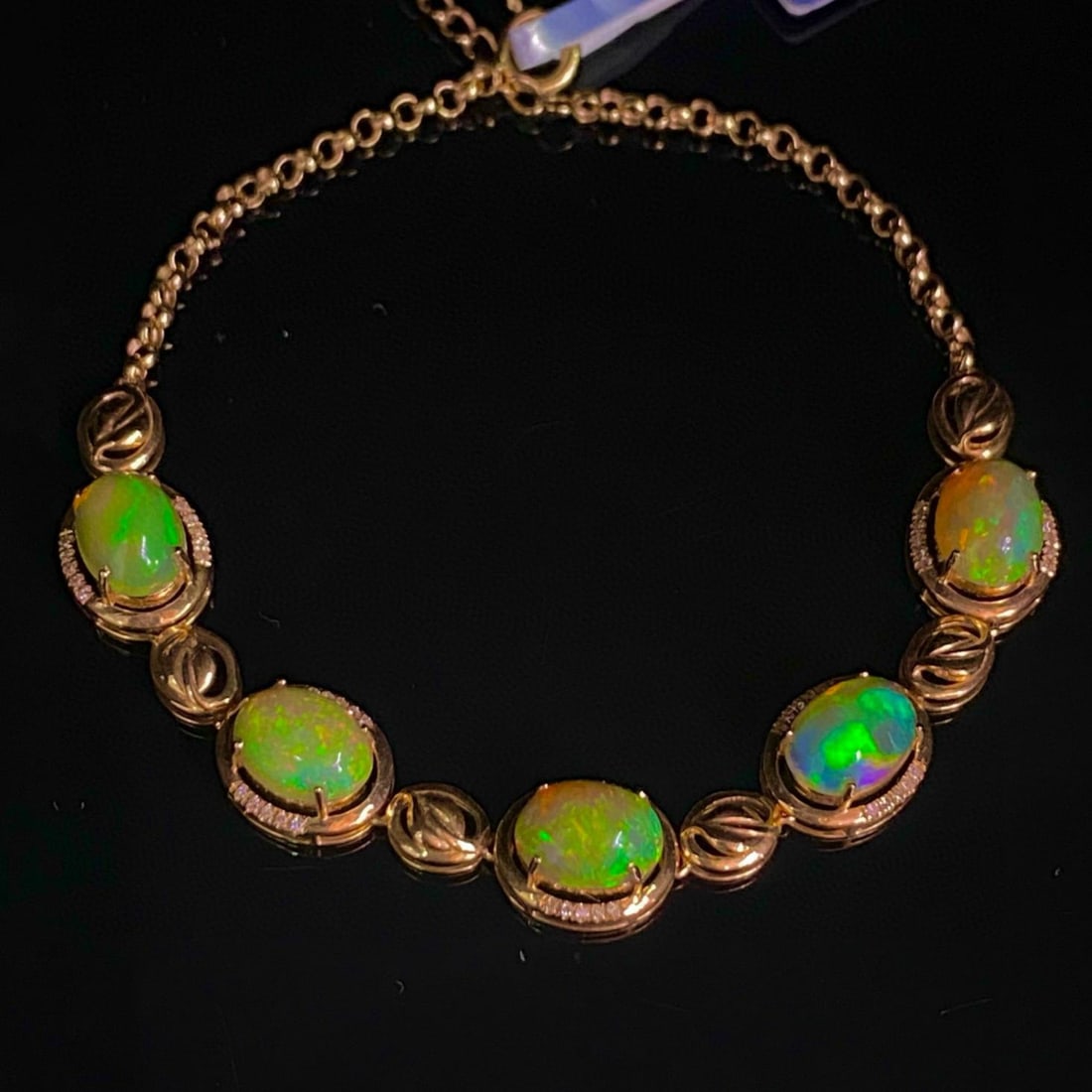 14k Gold 4.05 Ct Natural Opal & Diamond Bracelet (1 of 7)