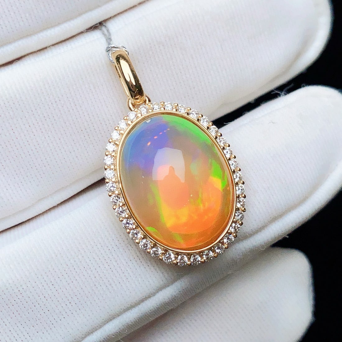 14k Gold 4.63 Ctw Natural Opal & Diamond Pendant( Without Chain ) - 3