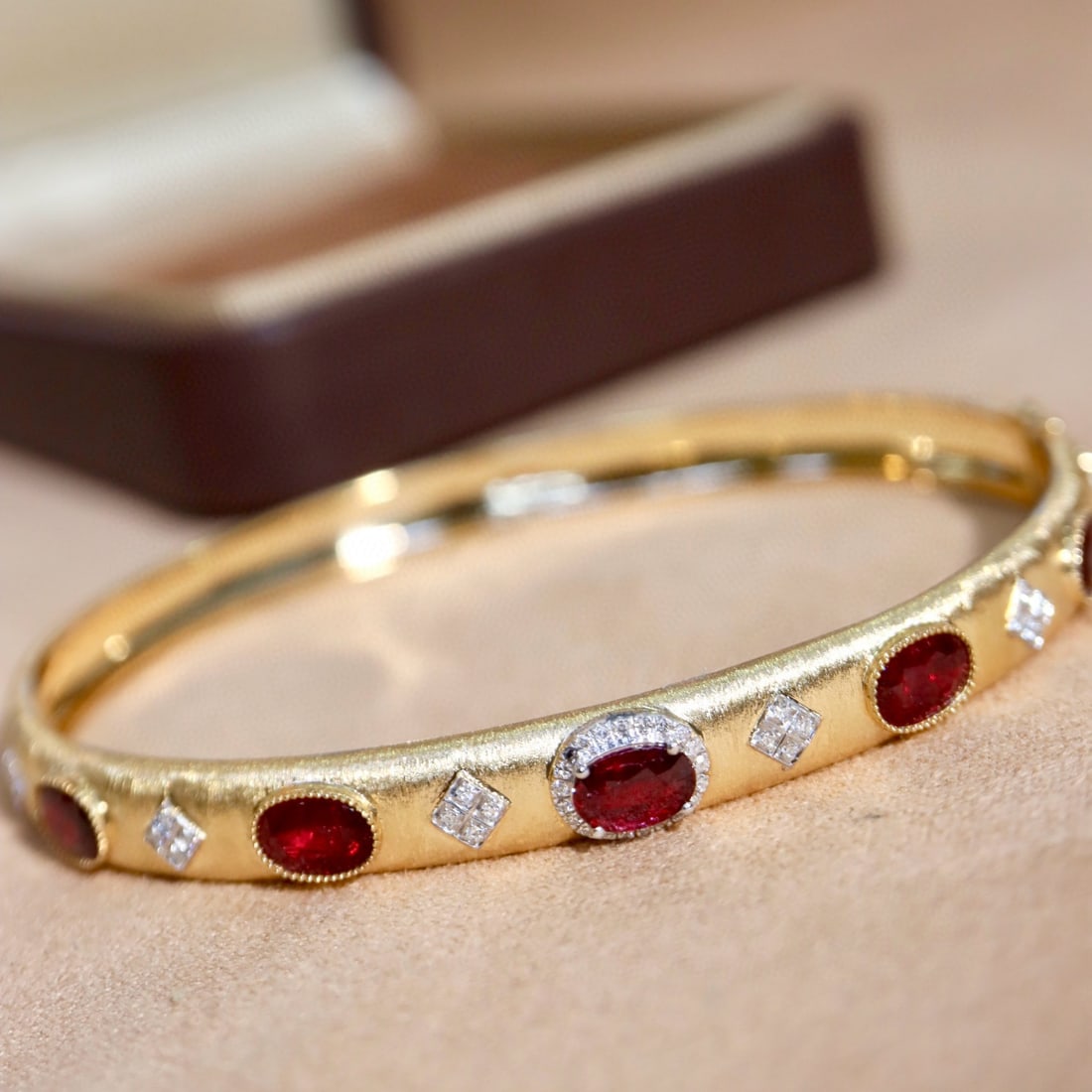 14k Gold 2.85 Ctw Natural Ruby & Diamond Bangle - 3