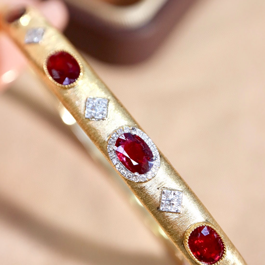 14k Gold 2.85 Ctw Natural Ruby & Diamond Bangle - 5