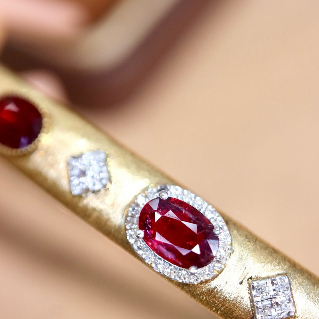 14k Gold 2.85 Ctw Natural Ruby & Diamond Bangle - 7