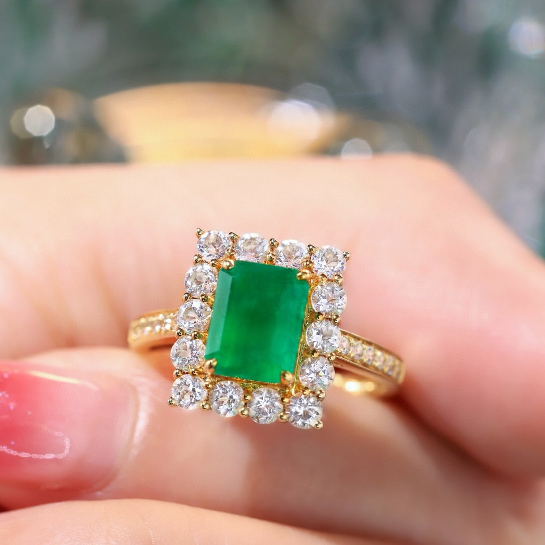 14k Gold 2.83 Ctw Vivid Green Natural Emerald & Topaz Ring - 3