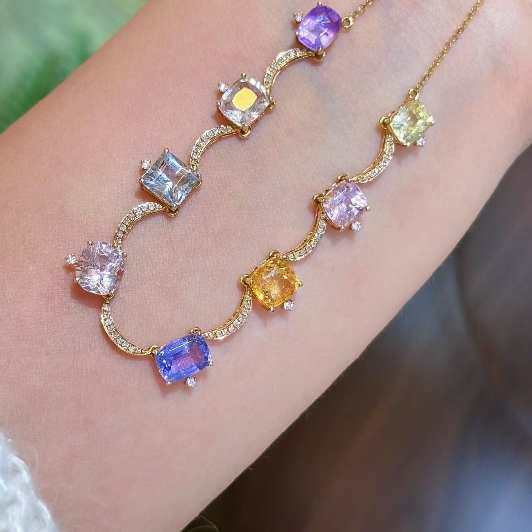 14k Gold 9.22 Ct Natural Sapphire & Diamond Necklace - 2