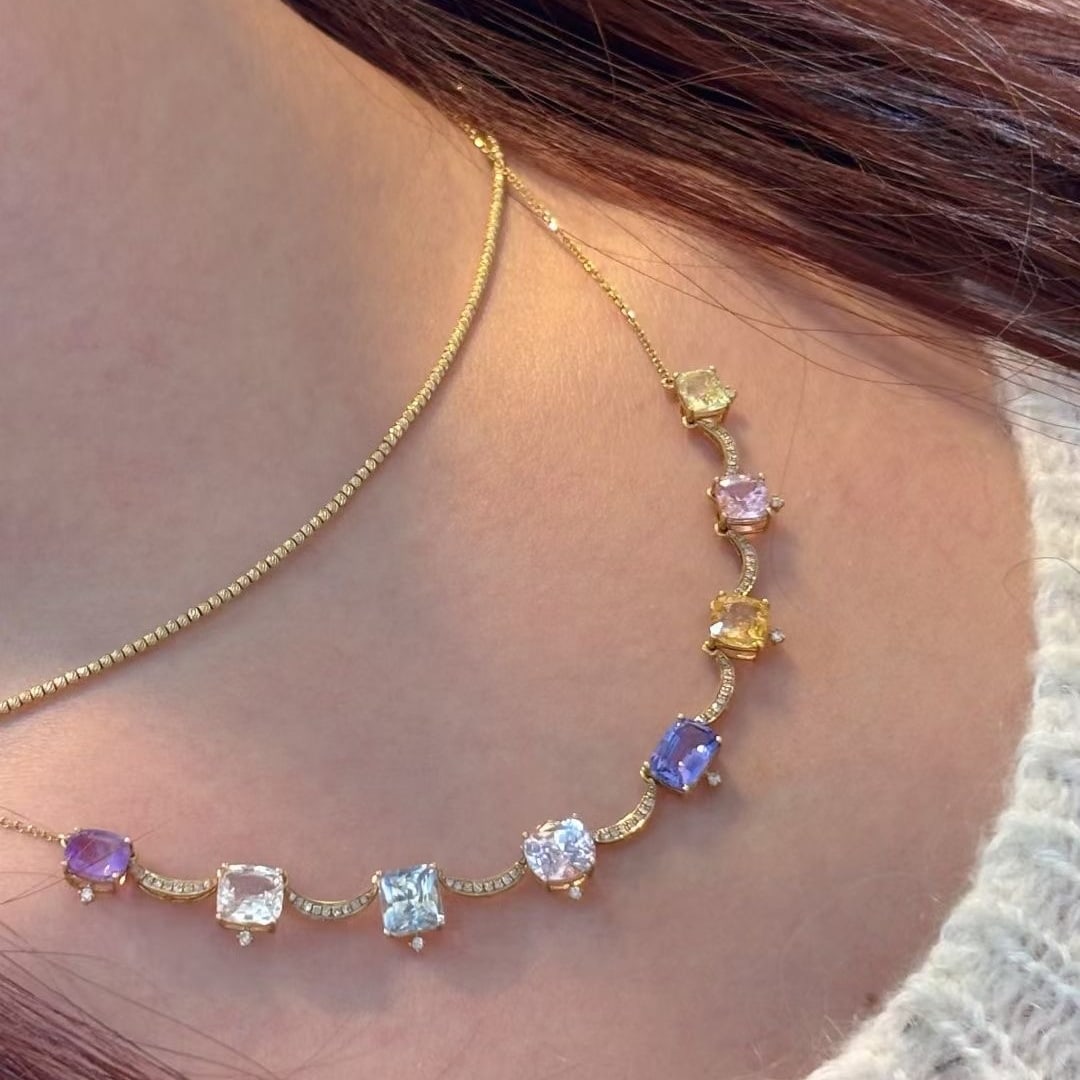 14k Gold 9.22 Ct Natural Sapphire & Diamond Necklace - 4