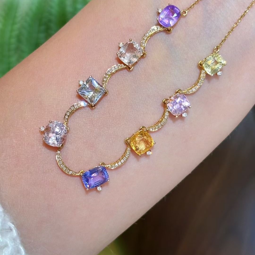 14k Gold 9.22 Ct Natural Sapphire & Diamond Necklace - 5