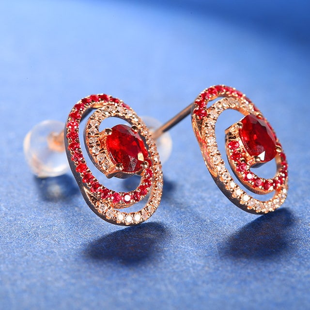 14k Gold 1.03 Ctw Natural Ruby & Ruby Earrings - 2