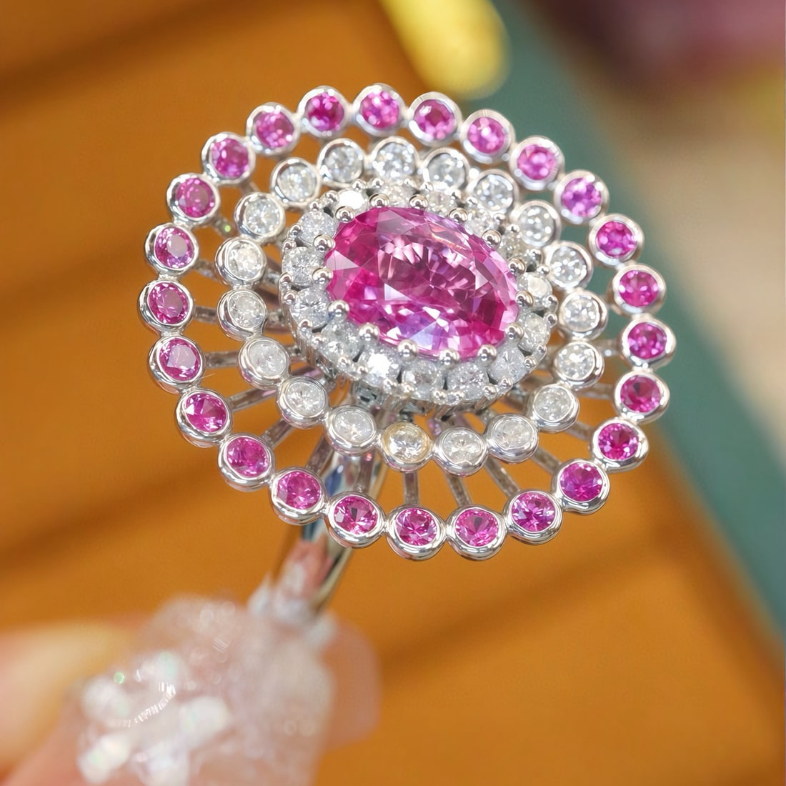 14k Gold 1.47 Ctw Natural Padparadscha Sapphire & Sapphire Ring - 2