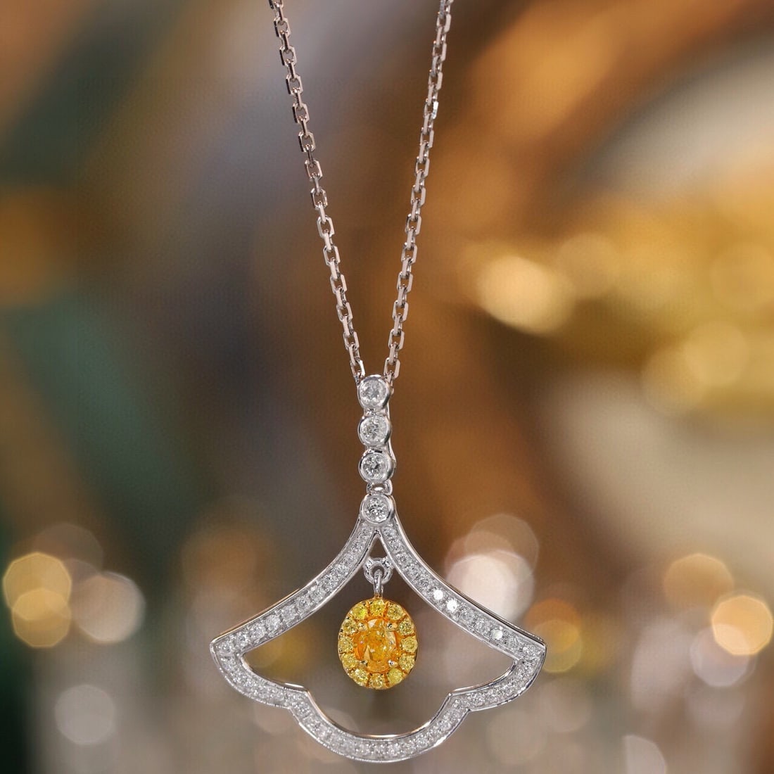 14k Gold 0.48 Ctw Natural Yellow Diamond & Diamond Necklace - 3