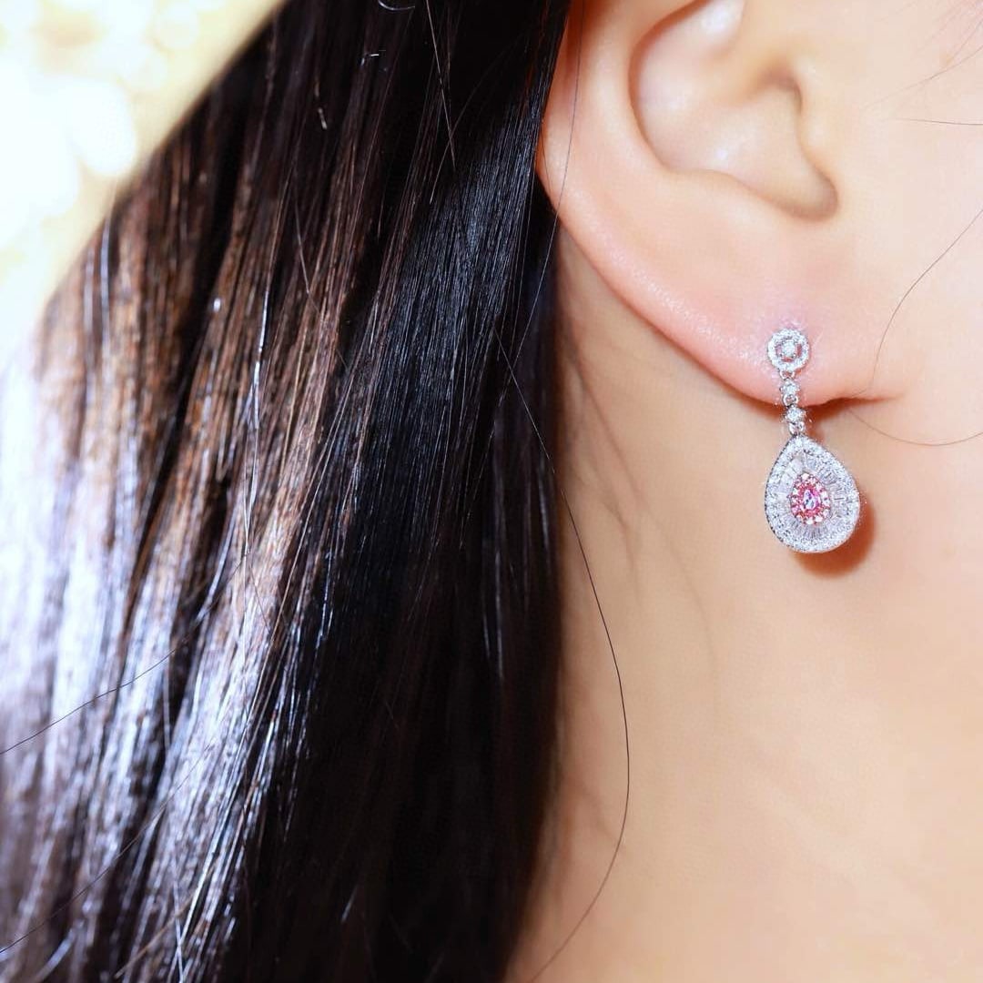 14k Gold 0.80 Ctw Natural Pink Diamond & Diamond Earrings - 6