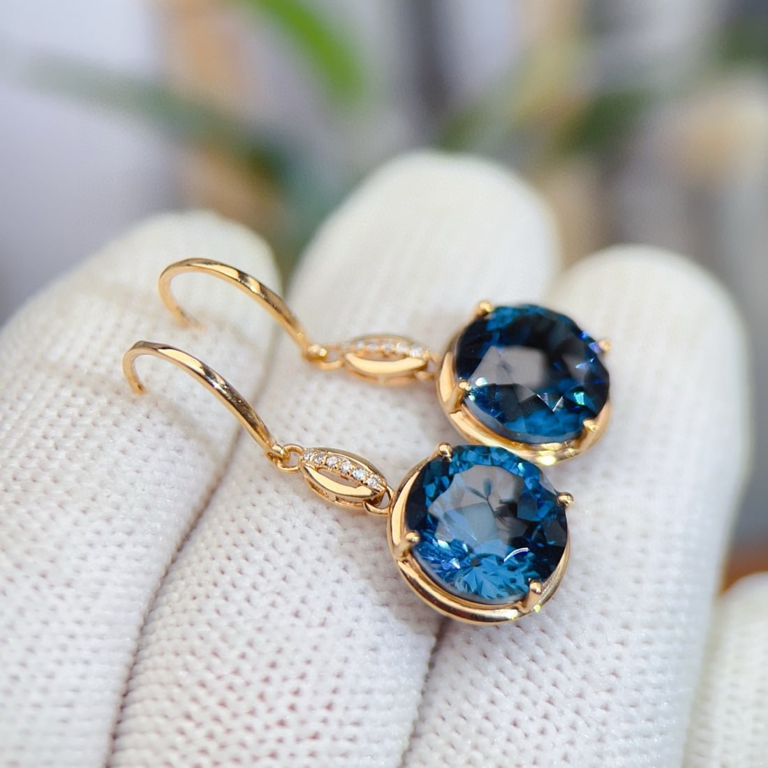 14k Gold 11.03 Ctw Natural Topaz & Diamond Earrings - 4