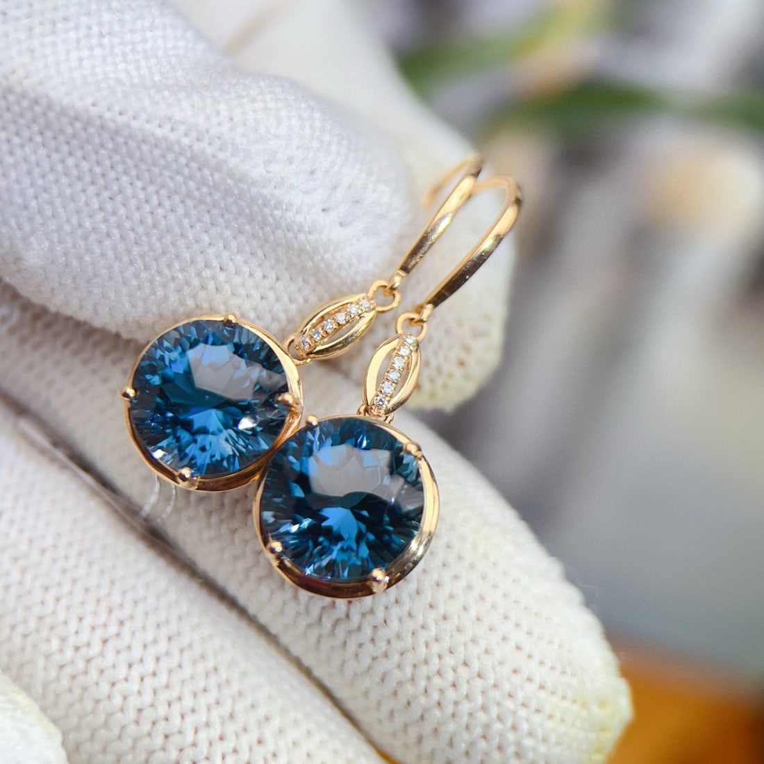 14k Gold 11.03 Ctw Natural Topaz & Diamond Earrings - 5