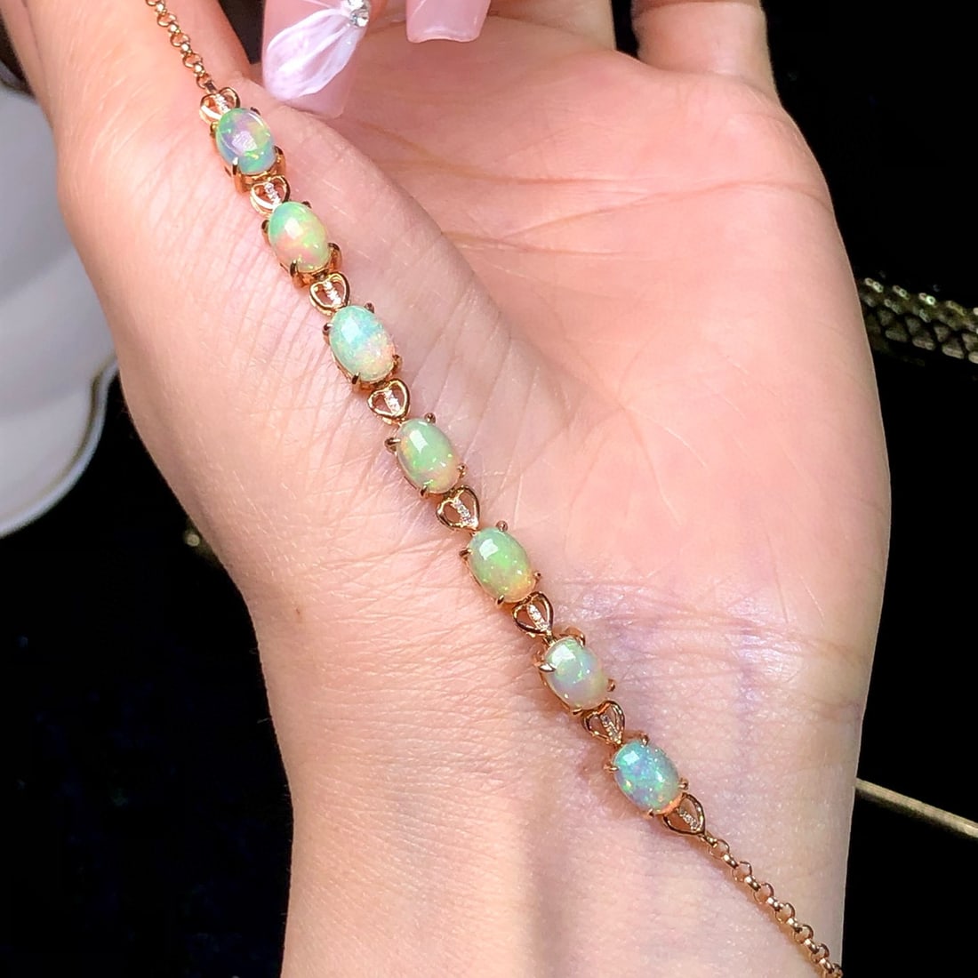 14k Gold 3.91 Ct Natural Opal & Diamond Bracelet (1 of 6)