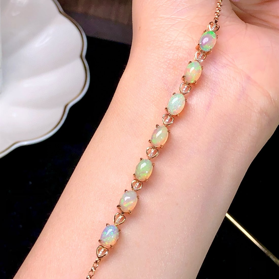 14k Gold 3.91 Ct Natural Opal & Diamond Bracelet - 3