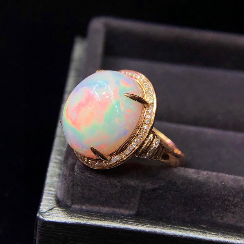 14k Gold 9.10 Ct Natural Opal & Diamond Ring - 3