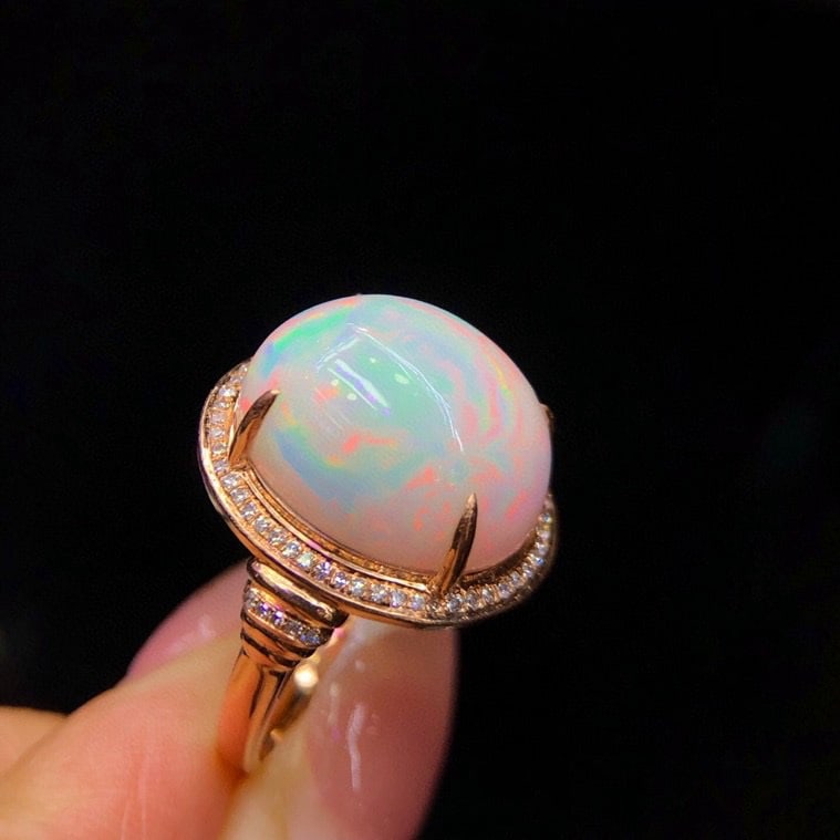 14k Gold 9.10 Ct Natural Opal & Diamond Ring - 5