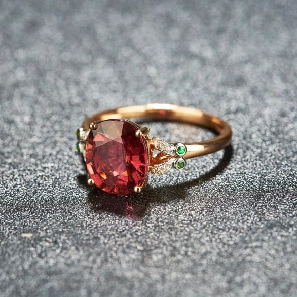 14k Gold 2.8 Ct Natural Tourmaline & Diamond & Tsavorite Ring - 4