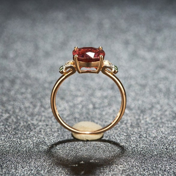 14k Gold 2.8 Ct Natural Tourmaline & Diamond & Tsavorite Ring - 5