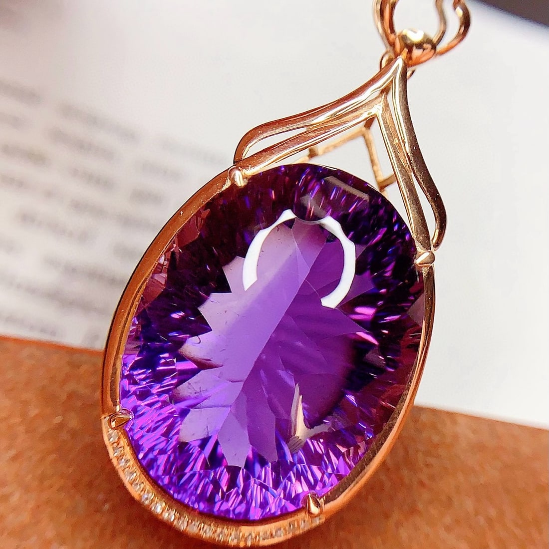 14k Gold 31.8 Ct Natural Amethyst & Diamond Pendant( Without Chain ) - 4