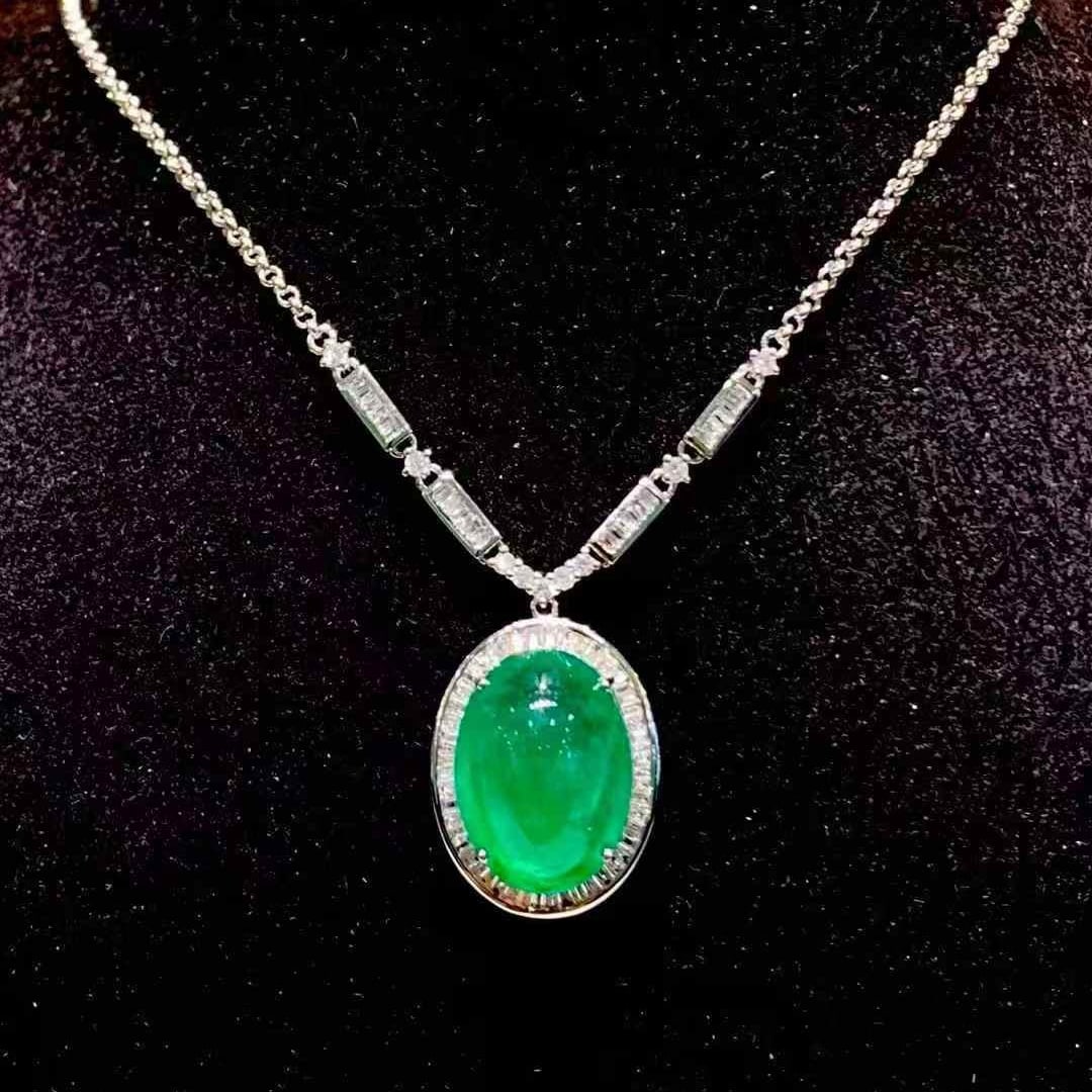 14k Gold 6.5 Ct Natural Emerald & Diamond Necklace (1 of 7)