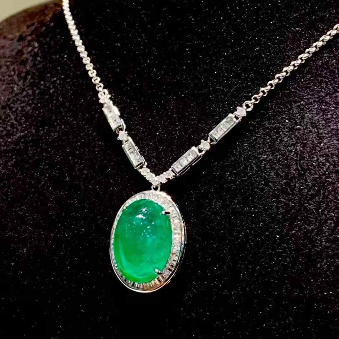 14k Gold 6.5 Ct Natural Emerald & Diamond Necklace - 2