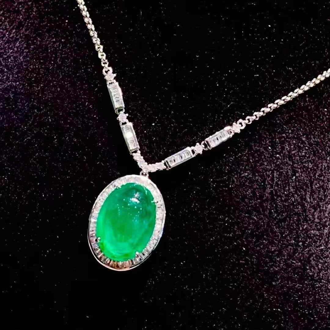 14k Gold 6.5 Ct Natural Emerald & Diamond Necklace - 4